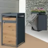 Mülltonnenbox mit Pflanzdach 1er bis 240L 68x80x124 cm aus Stahl in Eichenoptik ML-Design