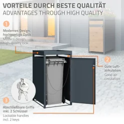 Mülltonnenbox mit Pflanzdach 1er bis 240L 68x80x124 cm aus Stahl in Eichenoptik ML-Design