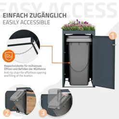 Mülltonnenbox mit Pflanzdach 1er bis 240L 68x80x124 cm aus Stahl in Eichenoptik ML-Design
