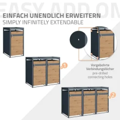 Mülltonnenbox mit Pflanzdach 1er bis 240L 68x80x124 cm aus Stahl in Eichenoptik ML-Design