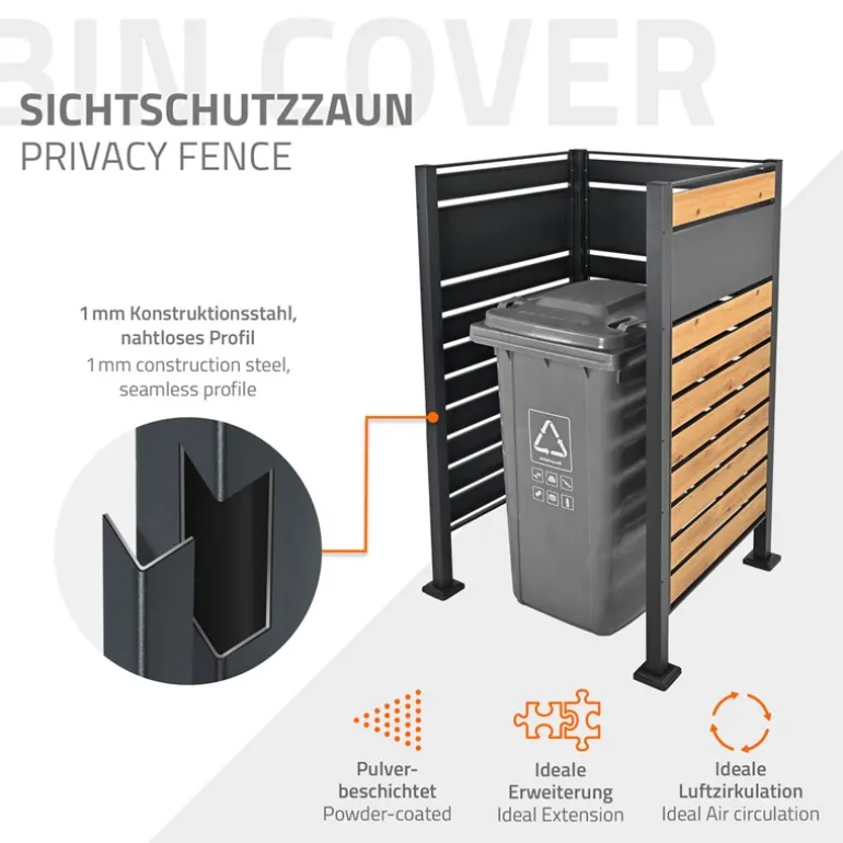 Mülltonnenzaun 91x91x150 cm Anthrazit/Holzoptik aus Stahl ML-Design