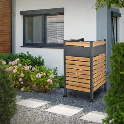 Mülltonnenzaun 91x91x150 cm Anthrazit/Holzoptik aus Stahl ML-Design