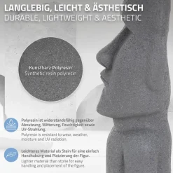 Moai Rapa Nui Kopf Figur 26,5x19x53,5 cm Grau aus Steinguss Kunstharz