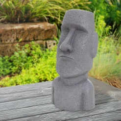 Moai Rapa Nui Kopf Figur 26,5x19x53,5 cm Grau aus Steinguss Kunstharz