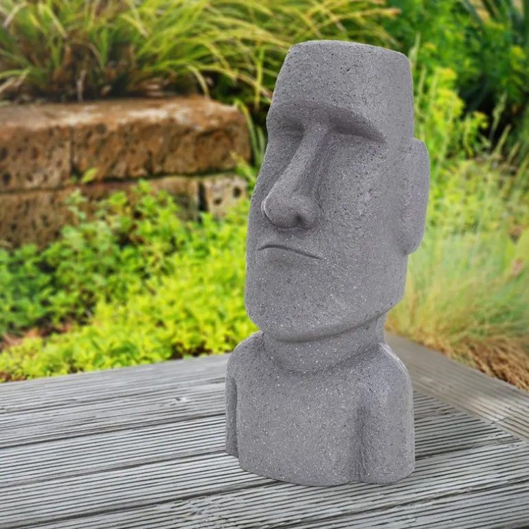 Moai Rapa Nui Kopf Figur 26,5x19x53,5 cm Grau aus Steinguss Kunstharz