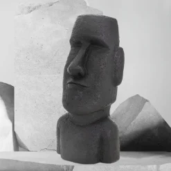 Moai Rapa Nuil Kopf Figur 26,5x19x53,5 cm Anthrazit aus Steinguss Kunstharz