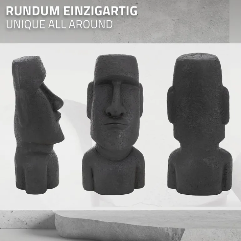 Moai Rapa Nuil Kopf Figur 26,5x19x53,5 cm Anthrazit aus Steinguss Kunstharz