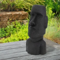 Moai Rapa Nuil Kopf Figur 26,5x19x53,5 cm Anthrazit aus Steinguss Kunstharz
