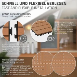 2m² 12 Stück WPC Terrassenfliesen 60x30 cm Hellbraun in Holzoptik Balkon Bodenbelag mit Drainage und Klicksystem Terrassendielen Balkonfliesen
