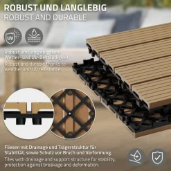 2m² 22 Stück WPC Terrassenfliesen 30x30 cm Teak in Holzoptik Balkon Bodenbelag mit Drainage und Klicksystem Terrassendielen Balkonfliesen
