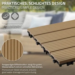 2m² 22 Stück WPC Terrassenfliesen 30x30 cm Teak in Holzoptik Balkon Bodenbelag mit Drainage und Klicksystem Terrassendielen Balkonfliesen