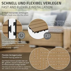 2m² 22 Stück WPC Terrassenfliesen 30x30 cm Teak in Holzoptik Balkon Bodenbelag mit Drainage und Klicksystem Terrassendielen Balkonfliesen