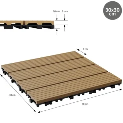 2m² 22 Stück WPC Terrassenfliesen 30x30 cm Teak in Holzoptik Balkon Bodenbelag mit Drainage und Klicksystem Terrassendielen Balkonfliesen