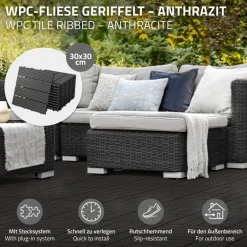 1m² 11 Stück WPC Terrassenfliesen 30x30 cm Anthrazit in Holzoptik Balkon Bodenbelag mit Drainage und Klicksystem Terrassendielen Balkonfliesen