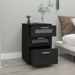 Nachttisch mit drei Schubladen 40x60x38 cm Schwarz aus Holz ML-Design