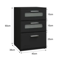 Nachttisch mit drei Schubladen 40x60x38 cm Schwarz aus Holz ML-Design