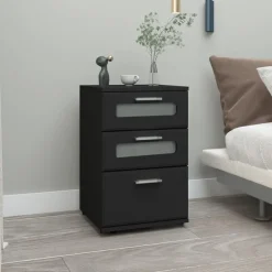 Nachttisch mit drei Schubladen 40x60x38 cm Schwarz aus Holz ML-Design