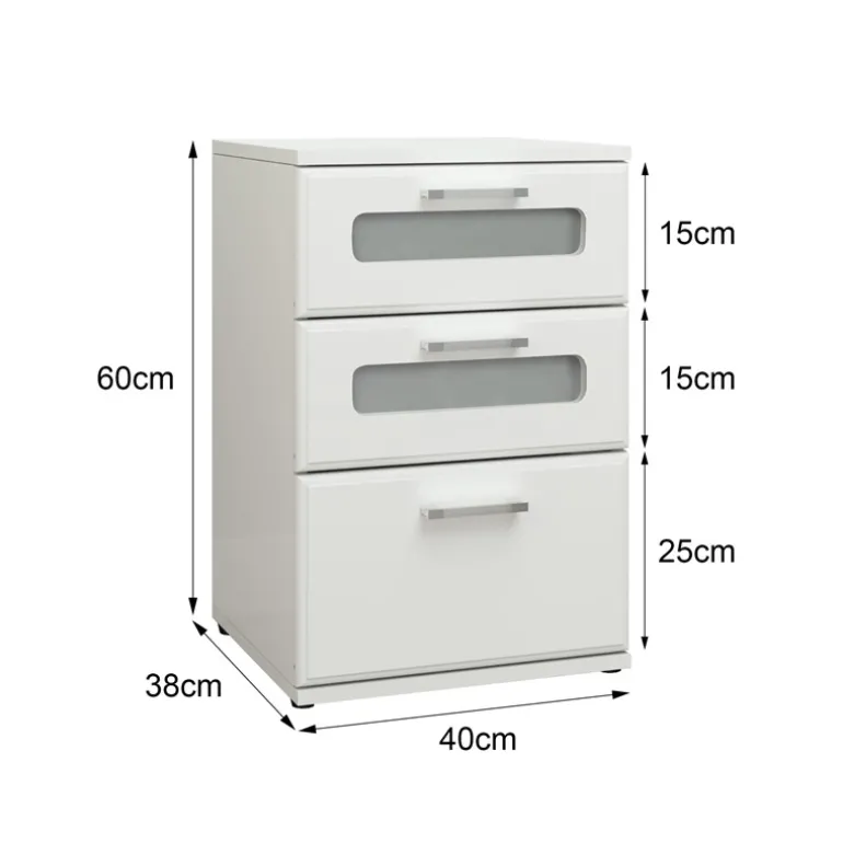 Nachttisch mit drei Schubladen 40x60x38 cm Weiß aus Holz ML-Design