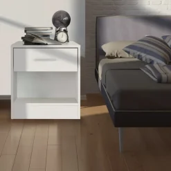 Nachttisch mit Schublade und offenem Fach 36.5x38.5x30 cm Weiß aus Holz ML-Design