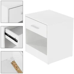 Nachttisch mit Schublade und offenem Fach 36.5x38.5x30 cm Weiß aus Holz ML-Design
