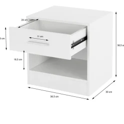 Nachttisch mit Schublade und offenem Fach 36.5x38.5x30 cm Weiß aus Holz ML-Design