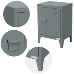 Nachttisch 40x30x58 cm Anthrazit aus Stahl mit verstellbarer Regalboden ML Design