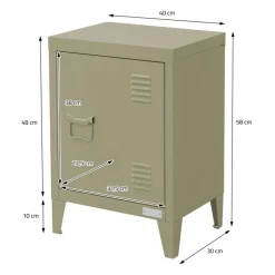 Nachttisch 40x30x58 cm Olive aus Stahl mit verstellbarer Regalboden ML Design