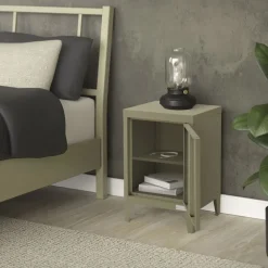 Nachttisch 40x30x58 cm Olive aus Stahl mit verstellbarer Regalboden ML Design