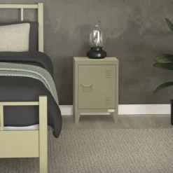 Nachttisch 40x30x58 cm Olive aus Stahl mit verstellbarer Regalboden ML Design