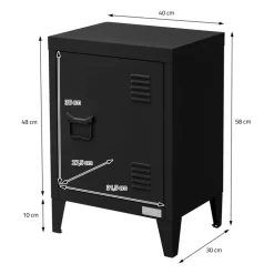 Nachttisch 40x30x58 cm Schwarz aus Stahl mit verstellbarer Regalboden ML Design