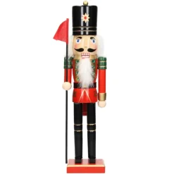 Nussknacker Figur mit schwarzer Hut und Fahne 25 cm aus Holz