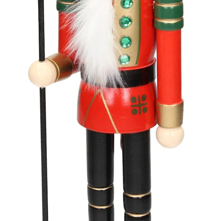 Nussknacker Figur mit schwarzer Hut und Fahne 25 cm aus Holz