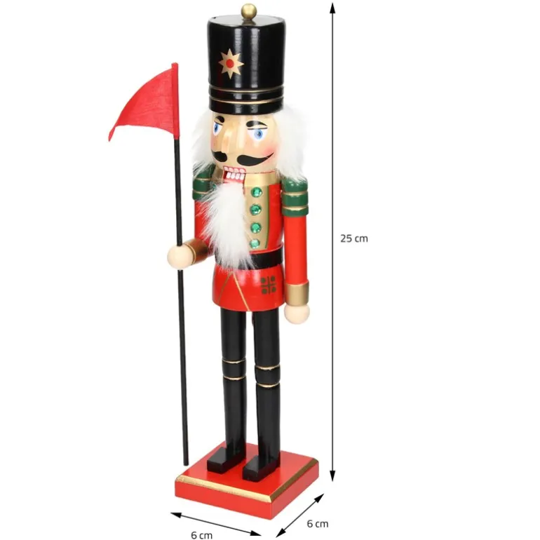 Nussknacker Figur mit schwarzer Hut und Fahne 25 cm aus Holz