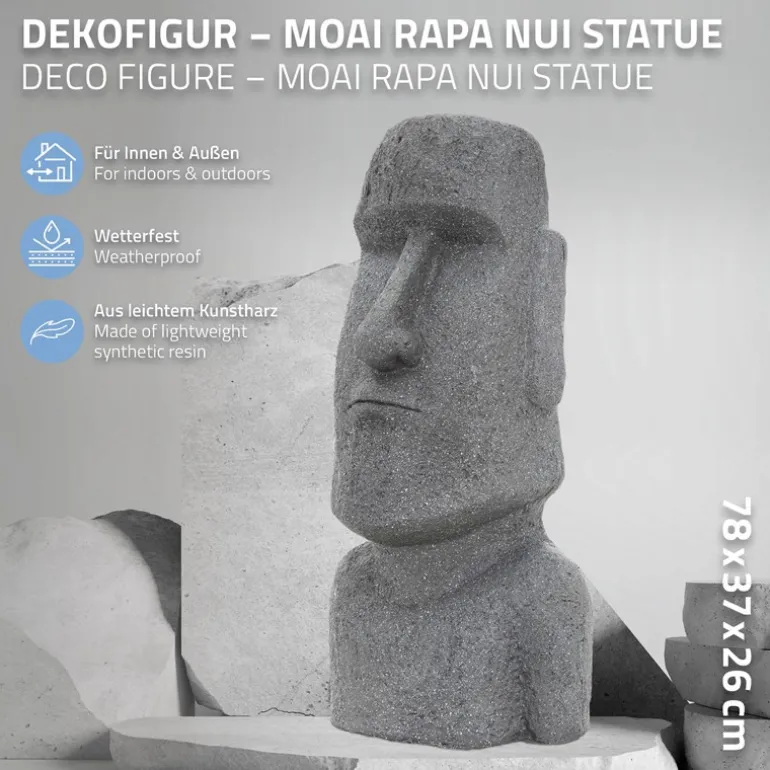 Osterinsel Kopf Figur 37x26x78 cm Grau aus Steinguss Kunstharz