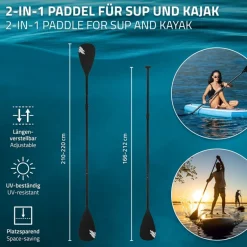 Paddel 2 in 1 für Stand Up Paddle SUP Board imn Schwarz aus Aluminium