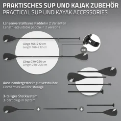 Paddel 2 in 1 für Stand Up Paddle SUP Board imn Schwarz aus Aluminium