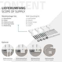Paneelheizkörper Einlagig 300x600 mm Weiß mit Boden Anschlussgarnitur ML-Design