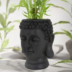 Pflanztopf Buddha Kopf 23x23x44 cm Anthrazit aus Polyresin ML-Design