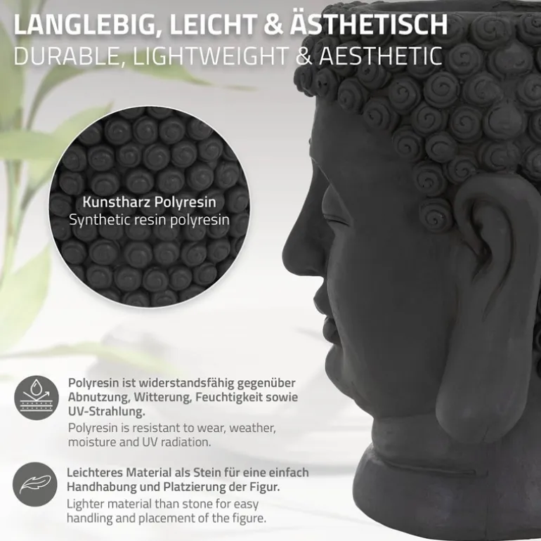 Pflanztopf Buddha Kopf 23x23x44 cm Anthrazit aus Polyresin ML-Design
