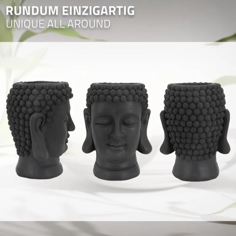 Pflanztopf Buddha Kopf 23x23x44 cm Anthrazit aus Polyresin ML-Design