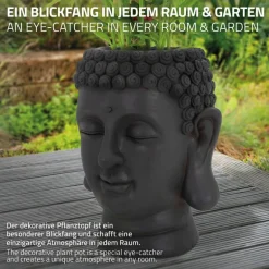 Pflanztopf Buddha Kopf 23x23x44 cm Anthrazit aus Polyresin ML-Design