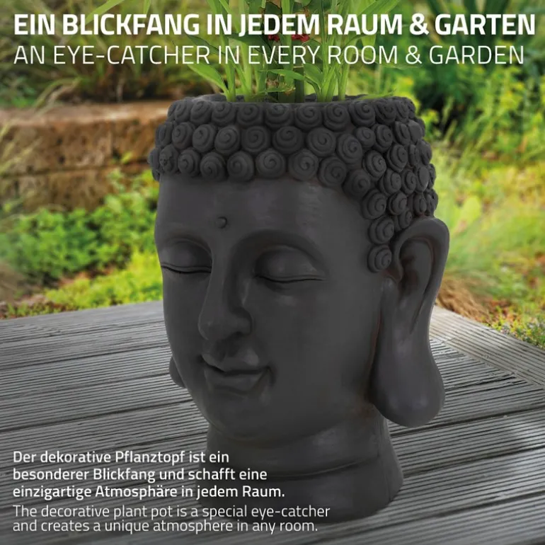 Pflanztopf Buddha Kopf 23x23x44 cm Anthrazit aus Polyresin ML-Design