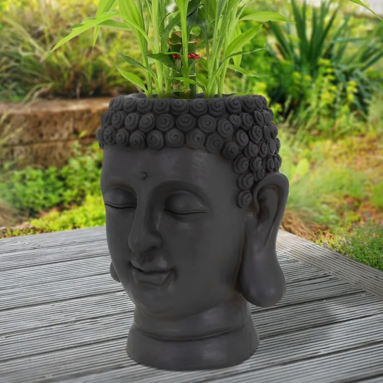 Pflanztopf Buddha Kopf 23x23x44 cm Anthrazit aus Polyresin ML-Design