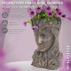 Pflanztopf Frauenkopf 21x16x32 cm Bronze aus Polyresin