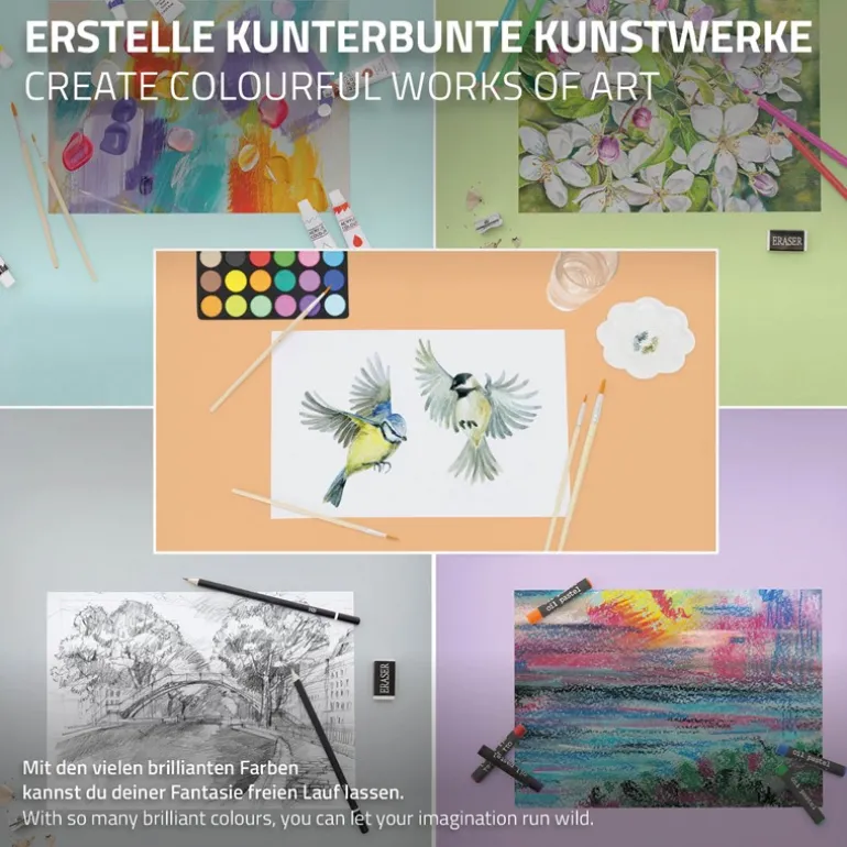 Premium Staffelei ausziehbar bis 156 cm mit Mal-Set 140 teilig