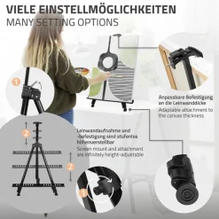 Premium Staffelei ausziehbar bis 156 cm mit Mal-Set 140 teilig