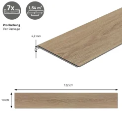 PVC Vinylboden Bodenbelag Set 7 Dielen 4,2mm für 1,54m² mit Klick-System Eiche Golden Hour ML-Design