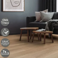 PVC Vinylboden Bodenbelag Set 7 Dielen 4,2mm für 1,54m² mit Klick-System Eiche Golden Hour ML-Design