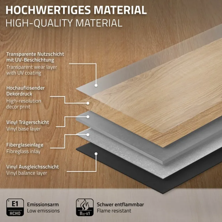 PVC Vinylboden Bodenbelag Set 7 Dielen 4,2mm für 1,54m² mit Klick-System Eiche Sandbar ML-Design