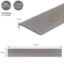 PVC Vinylboden Bodenbelag Set 7 Dielen 4,2mm für 1,54m² mit Klick-System Eiche Windswell Hickory ML-Design